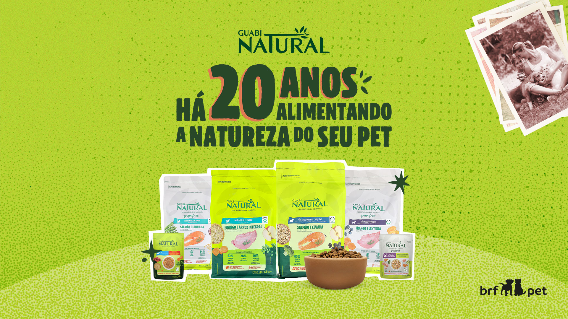 Guabi Natural, da BRF Pet, lança campanha com histórias reais para comemorar os 20 anos da marca